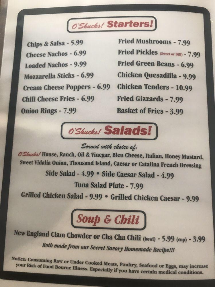 Menu at O'Shucks Oyster Bar & Grill, Wildwood