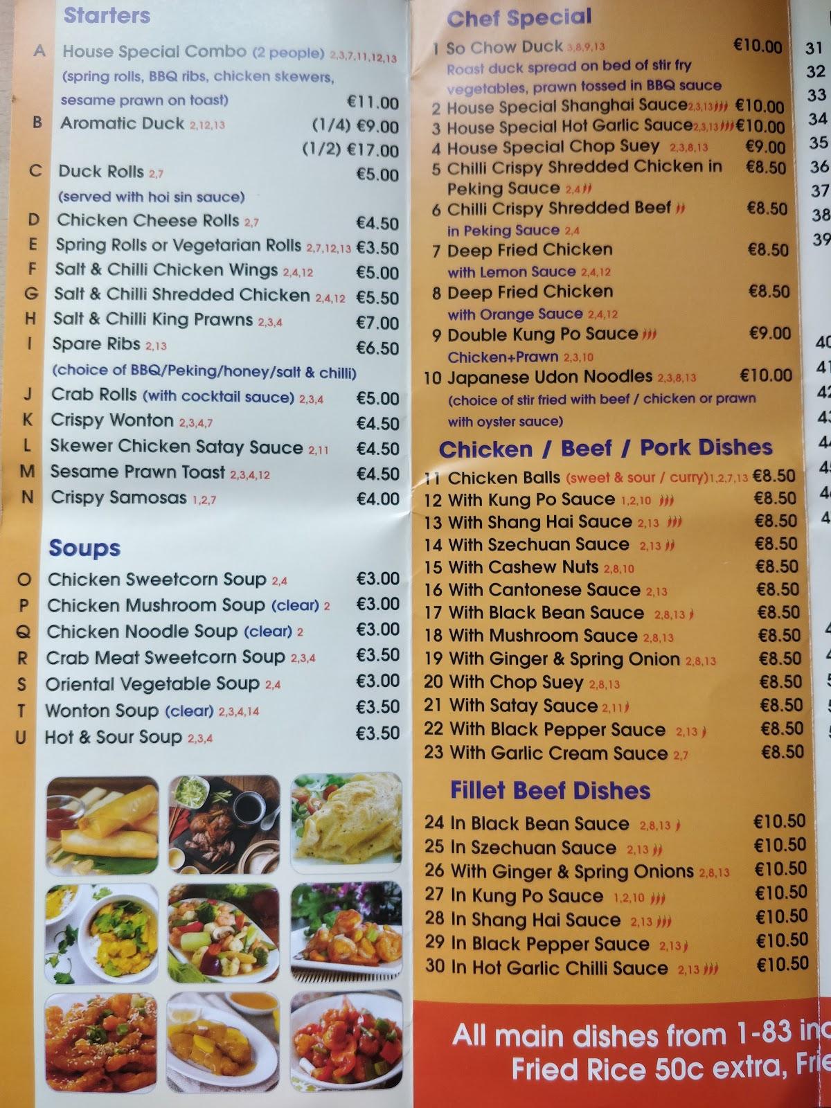 Menu at Oriental Kitchen restaurant, Mountbellew