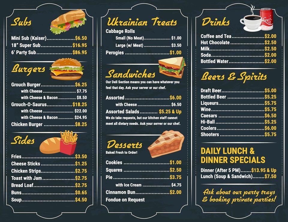 Menu at The Old Grouch cafe, Drumheller