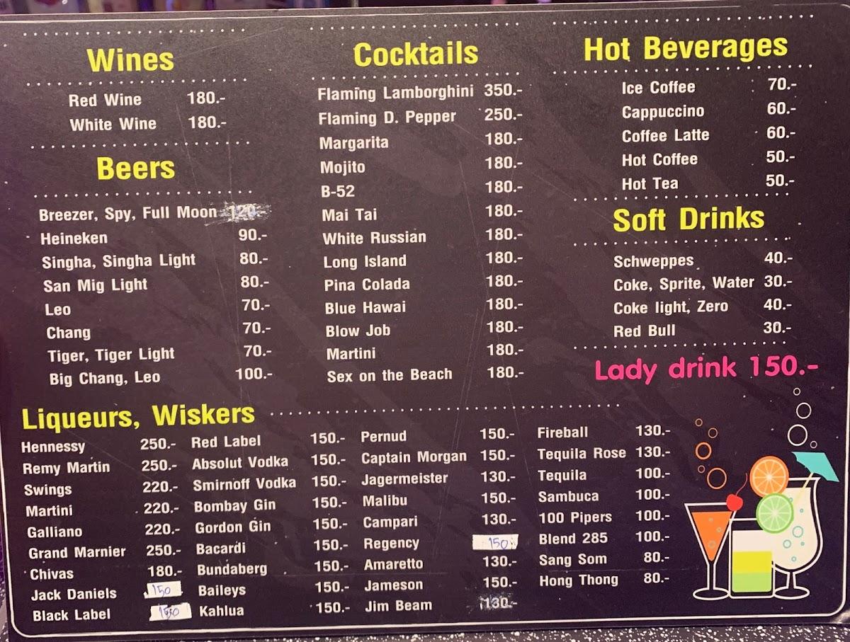 Menu at ATM Bar, Udon Thani