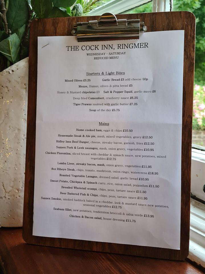 Carta del pub y bar The Cock Inn, Lewes, Old Uckfield Rd