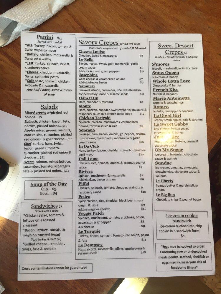 Menu At Betsy's Crepes Restaurant, Southern Pines