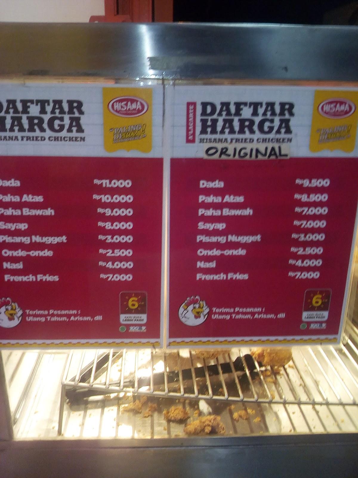 Menu at Hisana Fried Chicken restaurant, East Jakarta, Jl. Lampiri Raya
