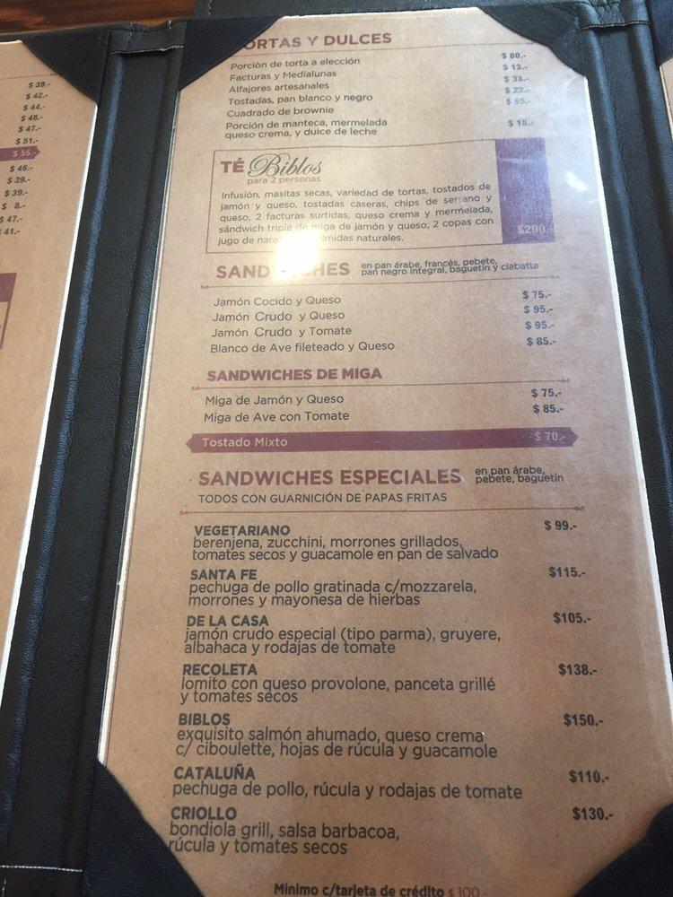 Menu at Biblos Restó & Coffee cafeteria, Buenos Aires, Av. Santa Fe 1200