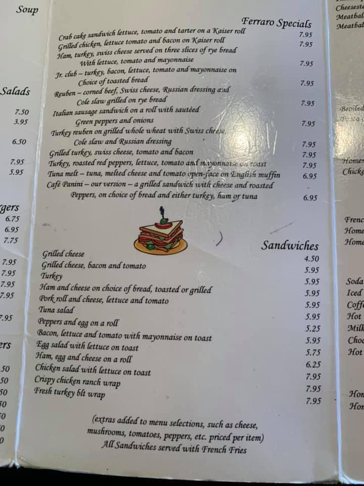 Menu at Cafe Ferraro, Fairless Hills, 523 S Oxford Valley Rd