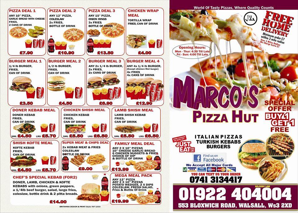 Menu at Marco's Pizza pizzeria, Walsall