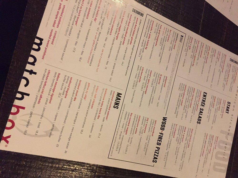 Menu at Matchbox Sawgrass Mills pizzeria, Sunrise