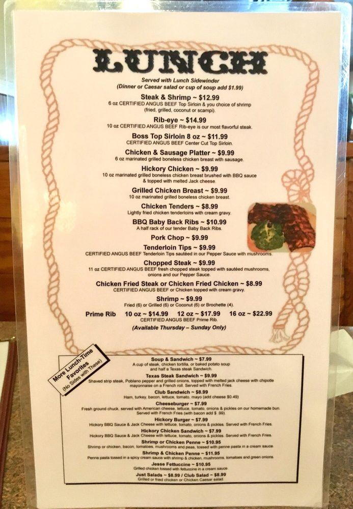 Menu at Robert's Steakhouse, Flatonia