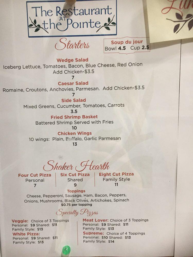 Menu at The Restaurant At The Pointe, Watervliet
