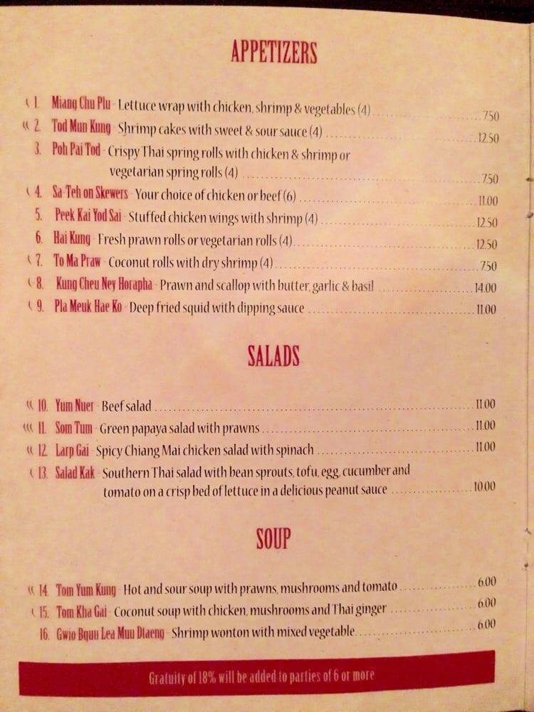 Menu at Chili Club Thai House, Calgary, 36 St SW