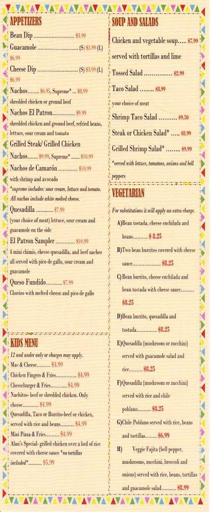 Menu at El Patrón Mexican Kitchen II restaurant, Wilmington