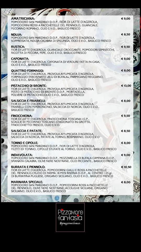 Menu at Pizzamorefantasia restaurant, Legnano, Viale Sabotino