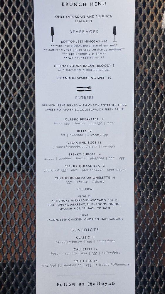 Menu at The Alley Restaurant & Bar, Newport Beach, West Coast Hwy