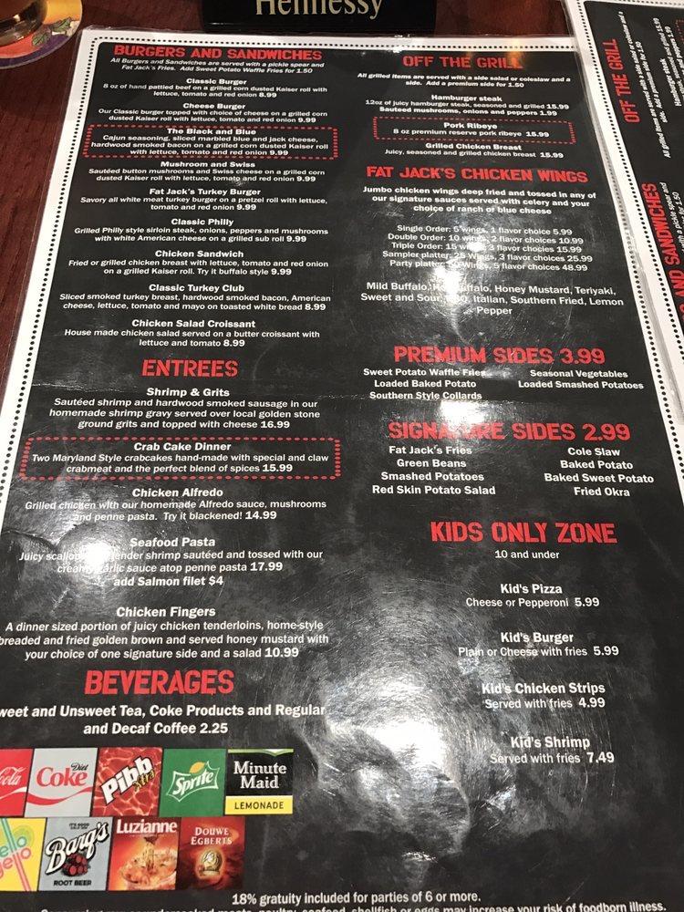 Menu at Fat Jack's pub & bar, Walterboro, Bells Hwy