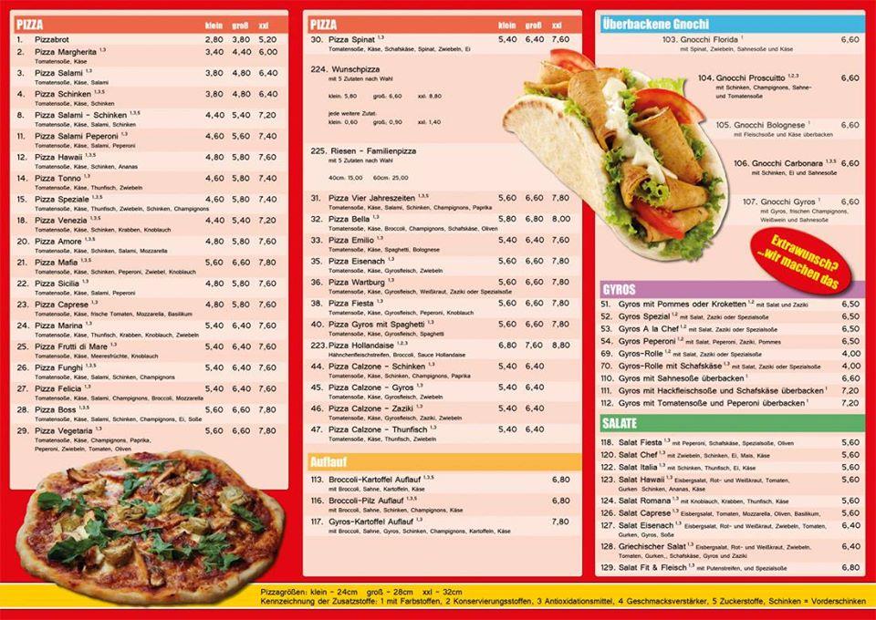 Menu at Pizzeria Fiesta, Eisenach