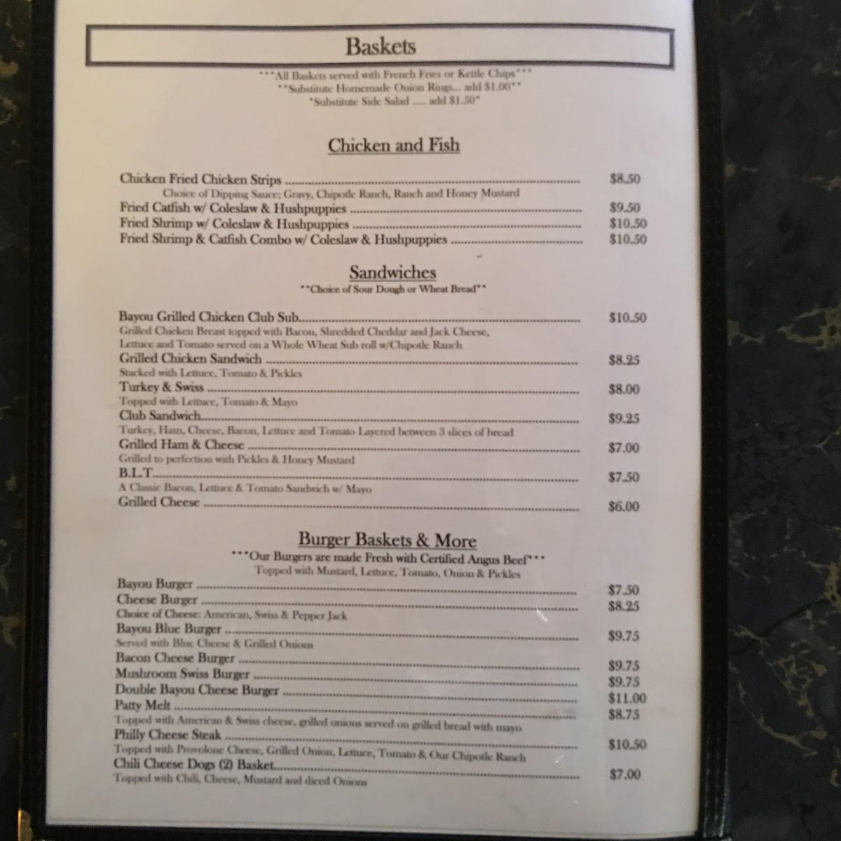 Menu at Blue Bayou pub & bar, Fort Worth