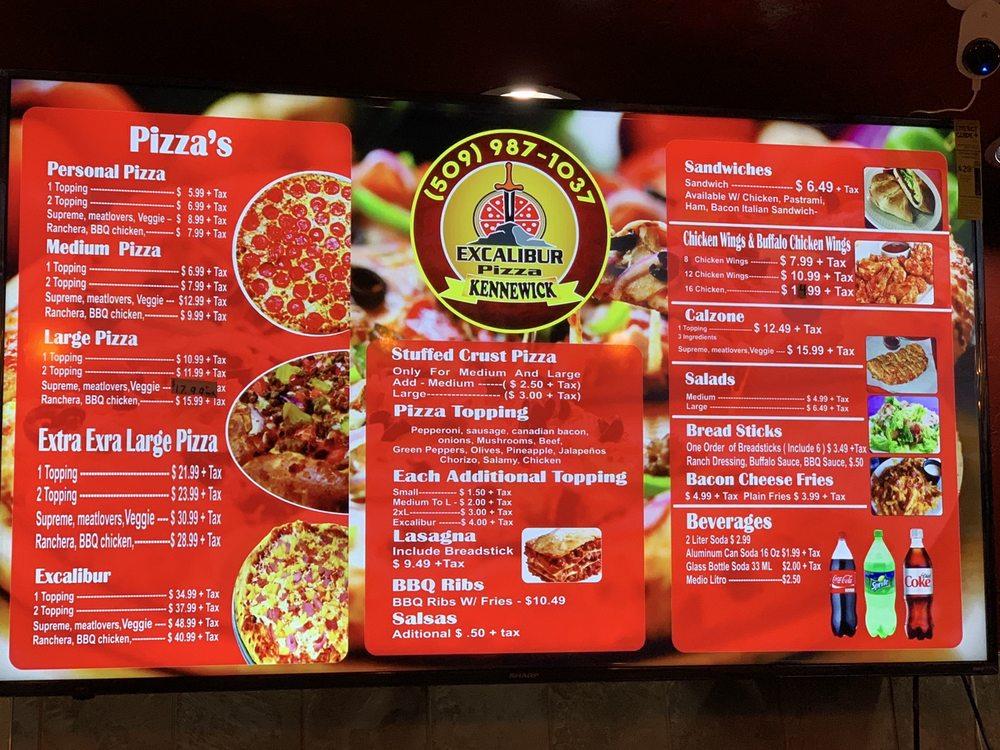 Menu at Excalibur Pizza 2 pizzeria, Kennewick