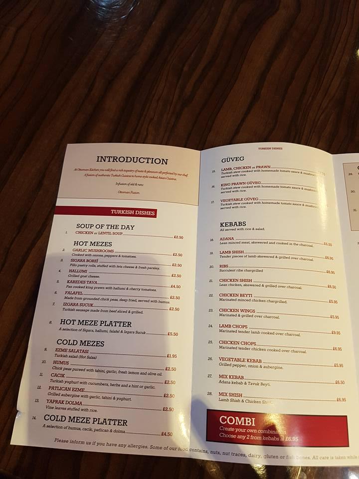 Menu at Ottoman Kitchen restaurant, Birmingham