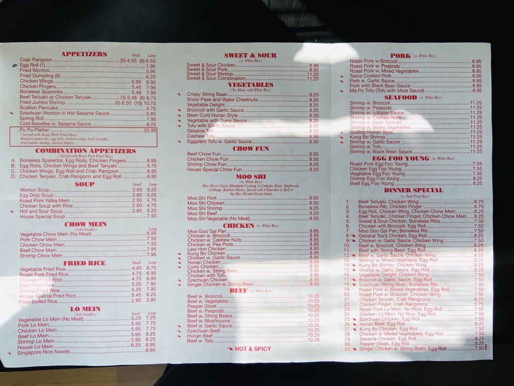 Menu at Hong Kong Kitchen restaurant, South Burlington, Williston Rd