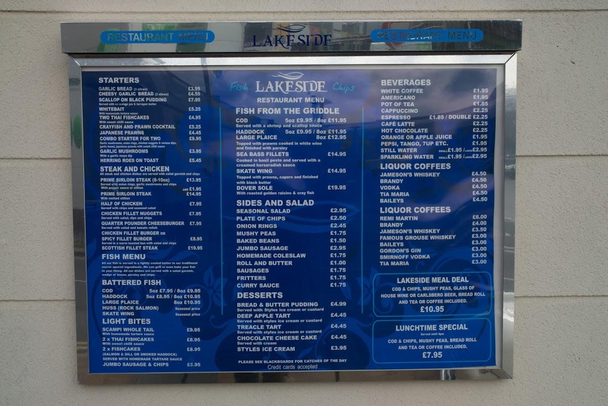 Menu at Lakeside Fish & Chips restaurant, Poole