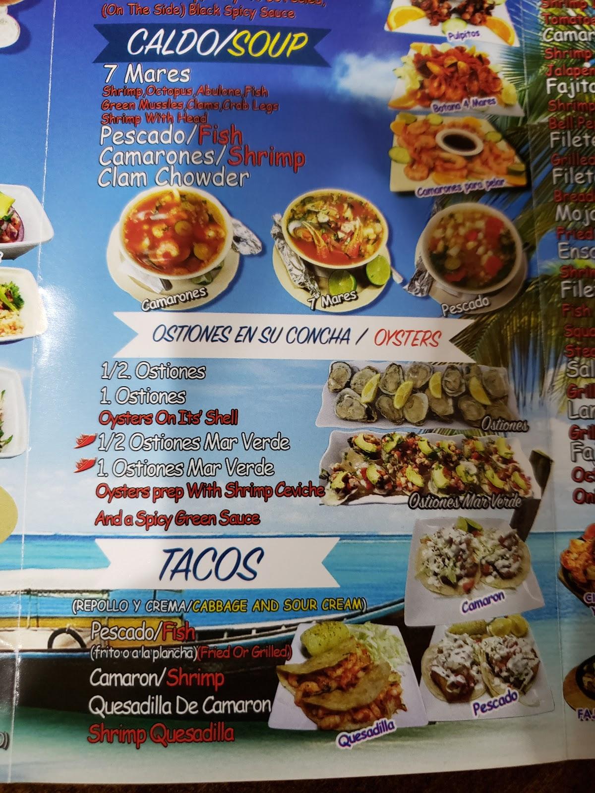 Menu at Mariscos Villa Del Mar restaurant, La Puente