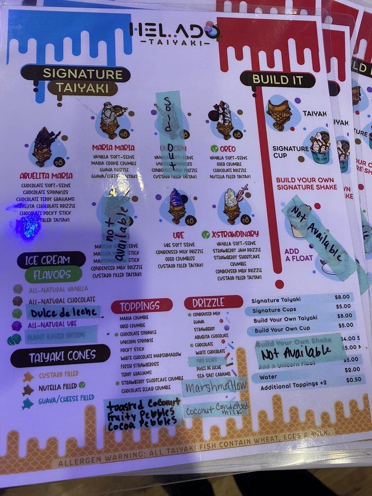 Menu at Helado Taiyaki desserts, Providence