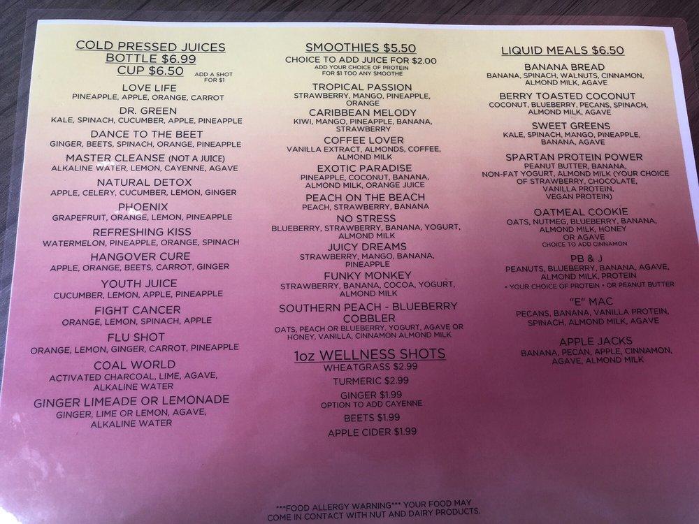 Carta de Juicing LIFE Bar & Cafe´, Newport News