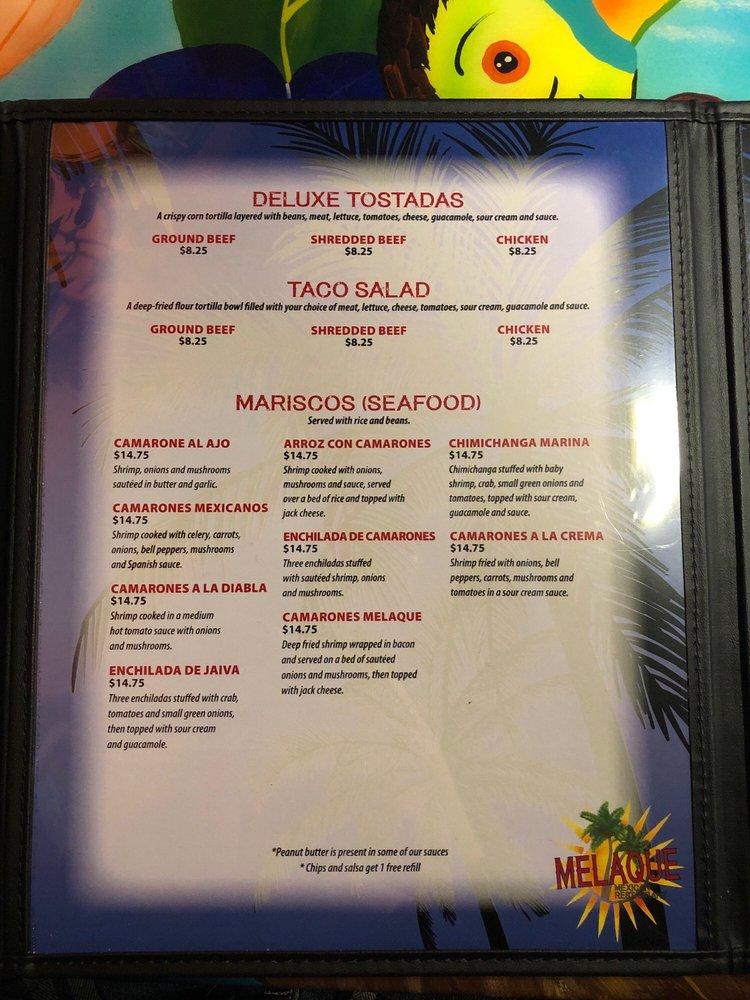 Menu at Melaque Mexican Restaurant, Helena