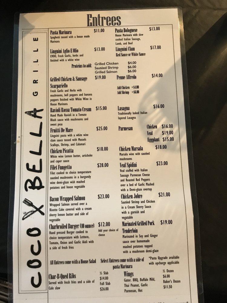 Menu at CocoBella's Italian Grille restaurant, Northfield