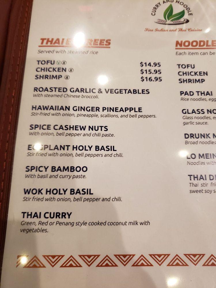 Menu at Curry and Noodle restaurant, WinstonSalem