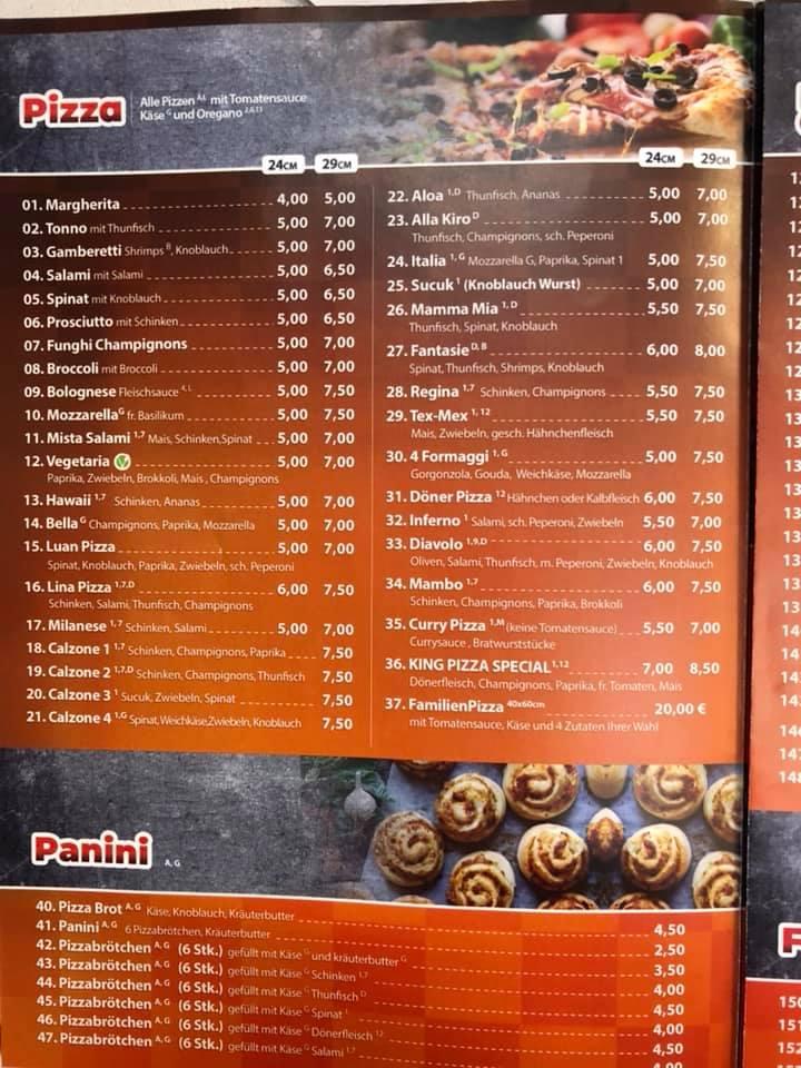 Speisekarte von KING Pizzeria Leverkusen, Leverkusen