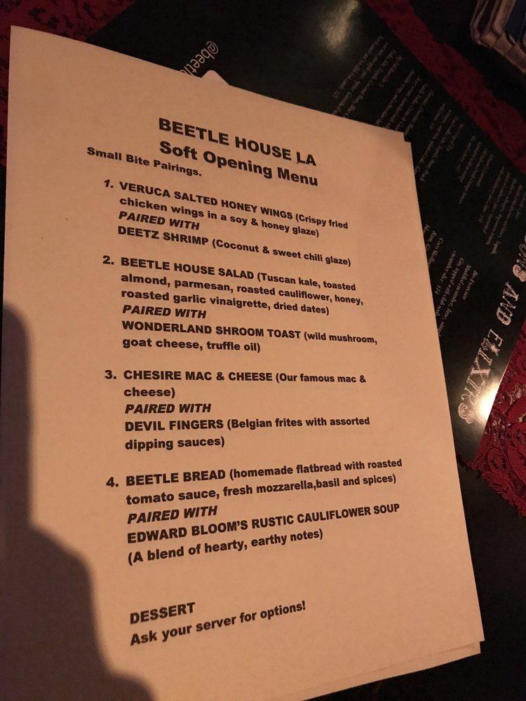 Menu at Beetle House LA pub & bar, Los Angeles