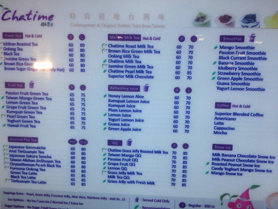 Chatime menu