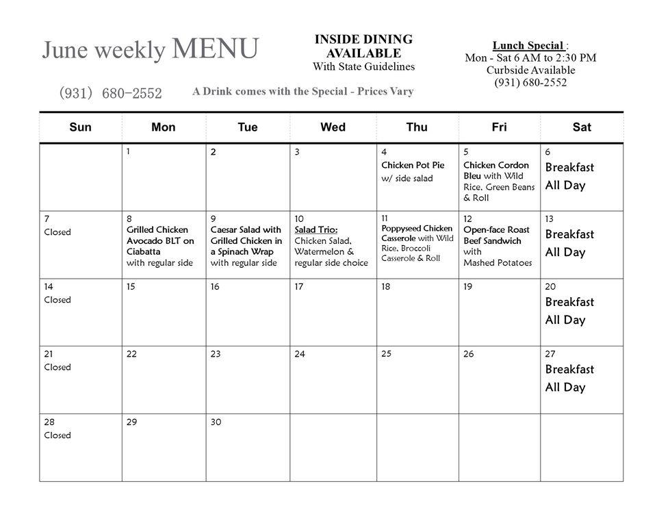 Menu at The Coffee Break cafe, Shelbyville