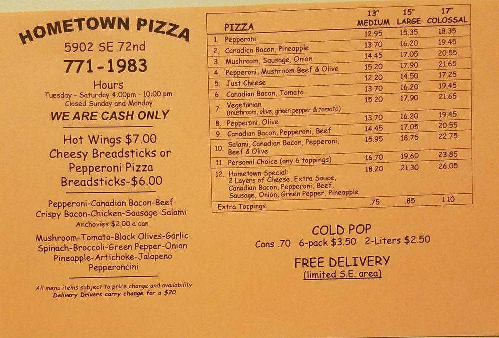 Menu at Hometown Pizza Pdx pizzeria, Portland, SE 72nd Ave