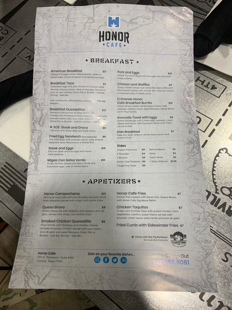 Menu at Honor Cafe, Conroe
