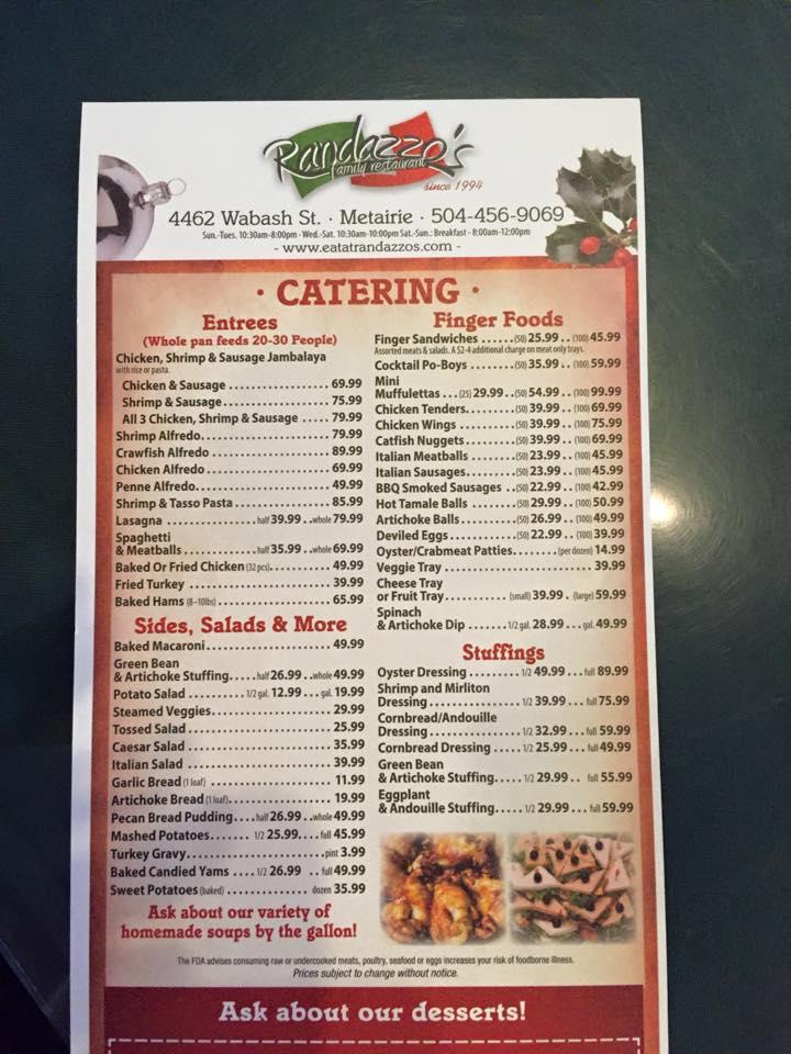 Menu at Randazzo's Family Restaurant, Metairie