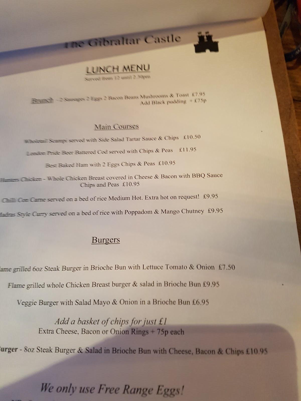 Menu at The Gibraltar Castle pub & bar, Harpenden