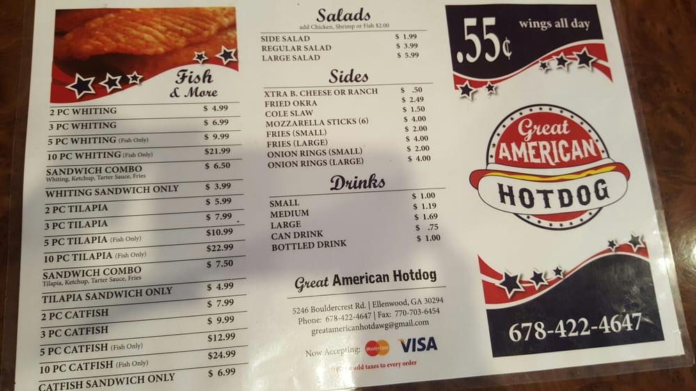 Menu at The Great American Hot Dog House restaurant, Ellenwood