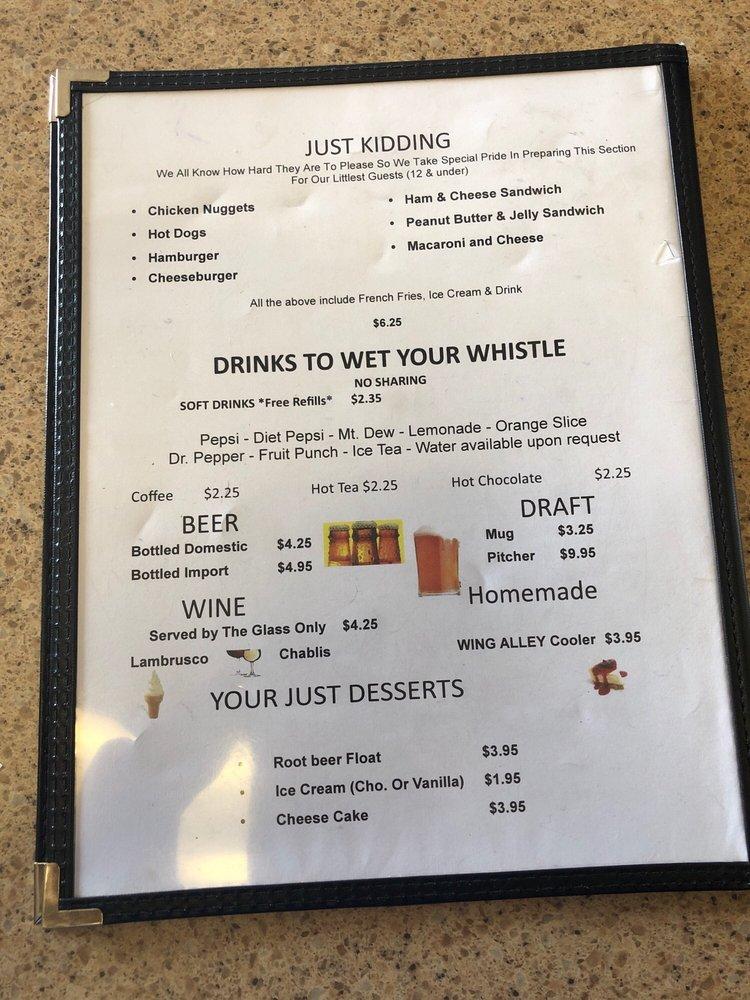 Menu at Wing Alley restaurant, Kissimmee, E Irlo Bronson Memorial Hwy
