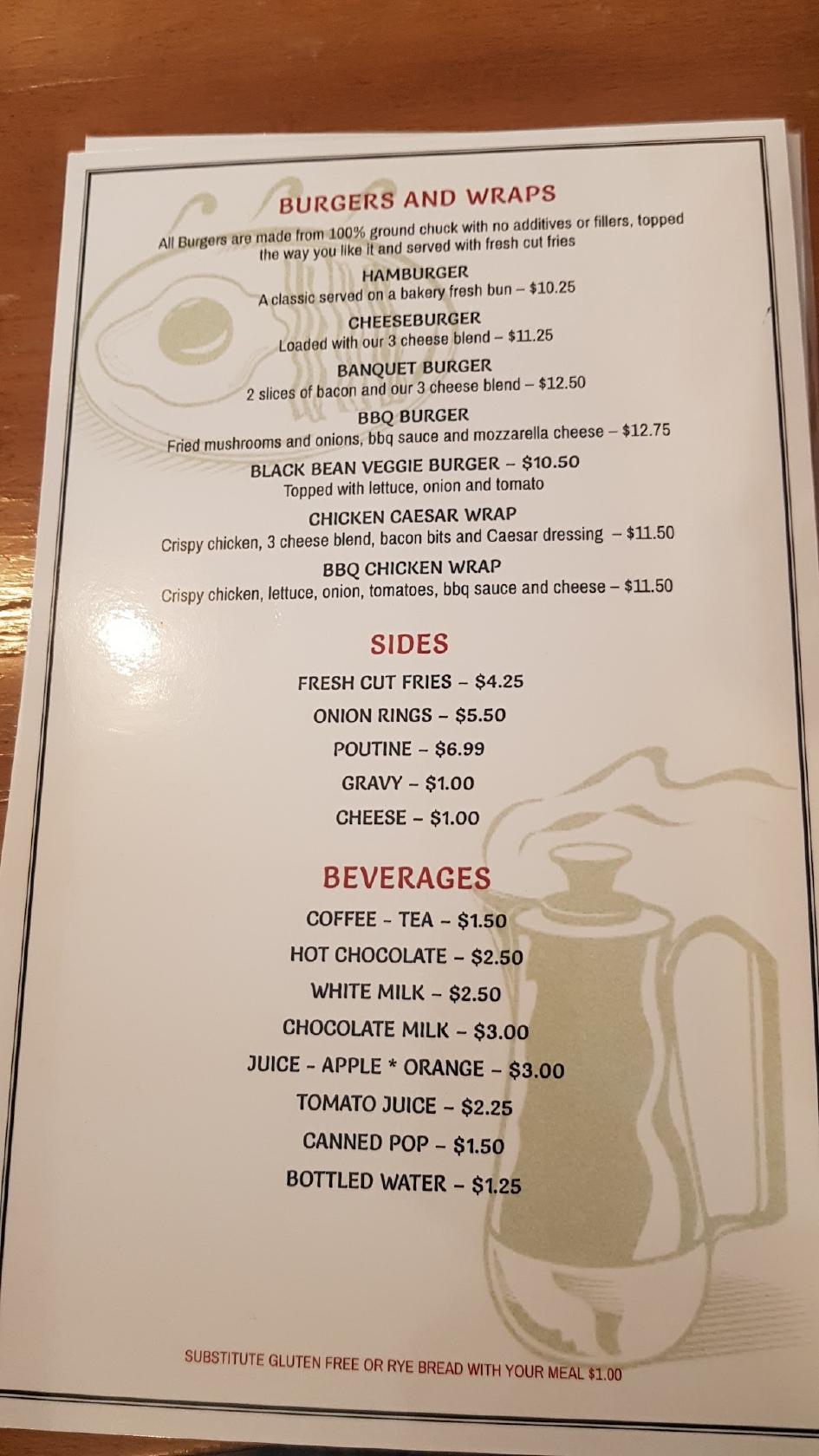 Menu at Shakers Diner restaurant, Lakefield