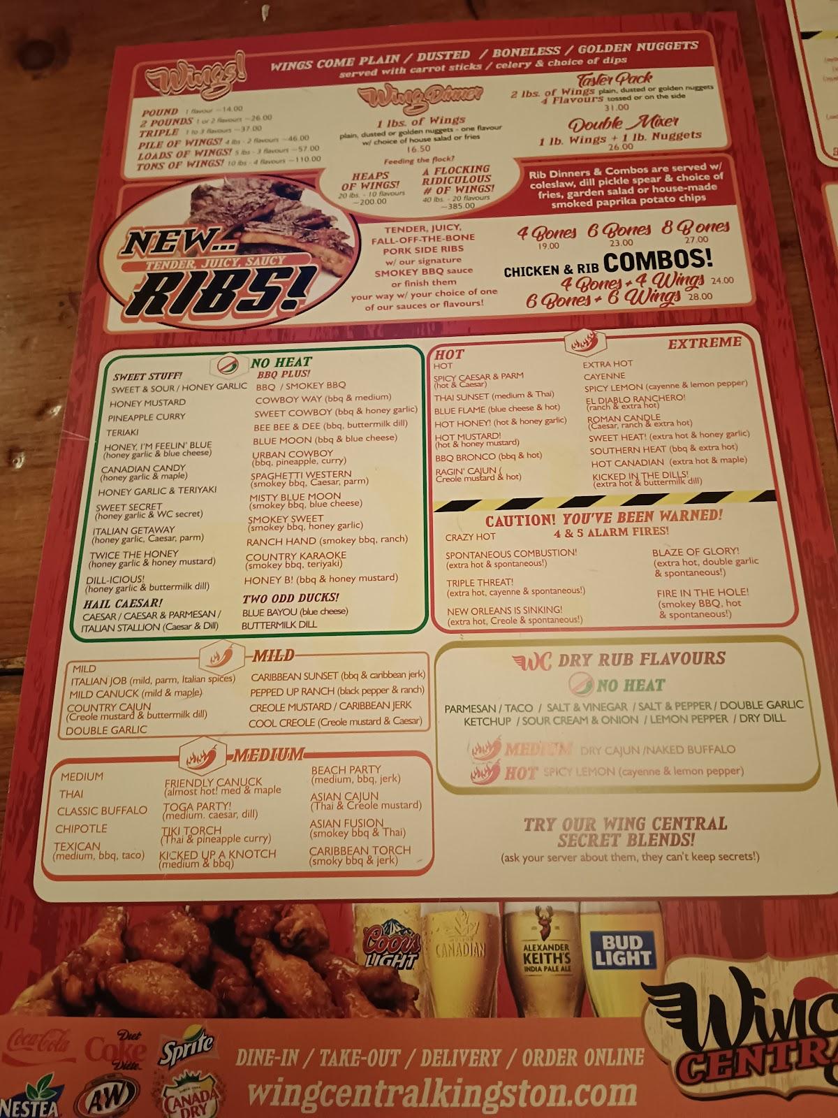 Menu at Wing Central Kingston restaurant, Kingston, Kingston Centre