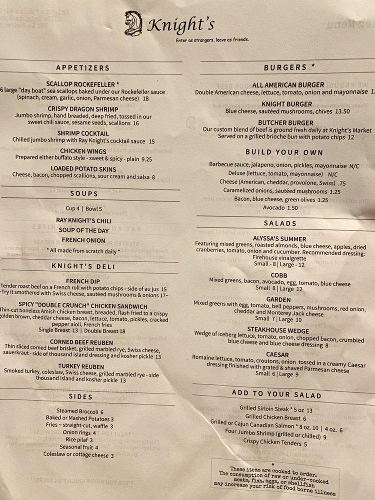 Menu at Knight's Steakhouse, Ann Arbor, Dexter Ave
