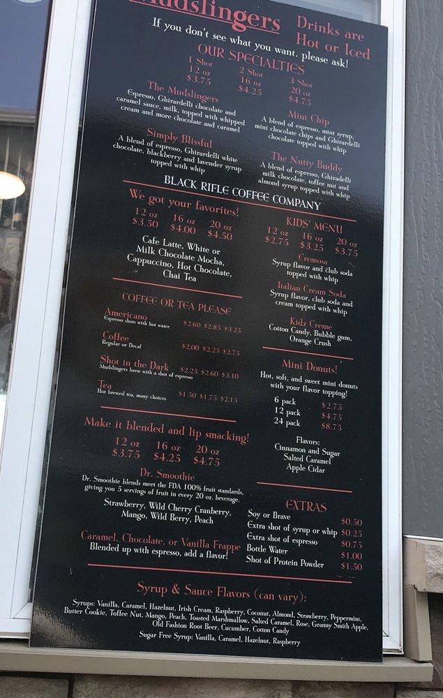 Menu at Mudslingers Drive Thru Coffee, Sheridan
