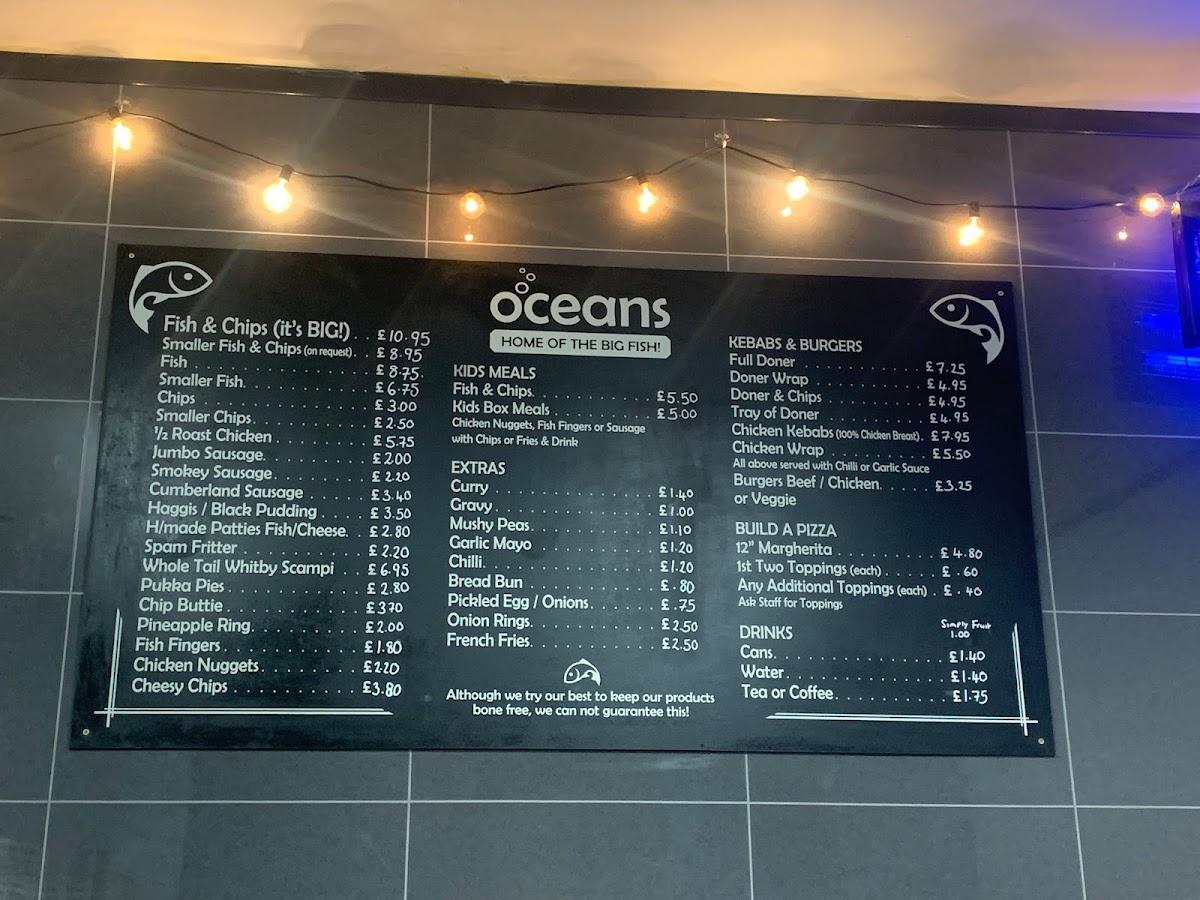 Menu at Oceans fast food, Haltwhistle