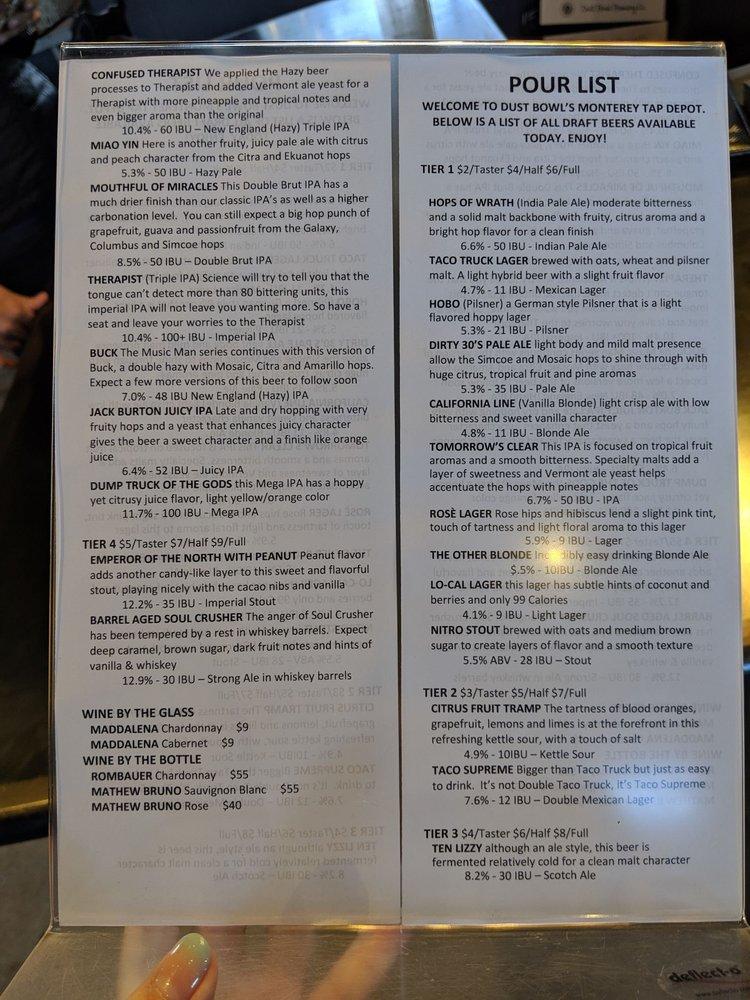 Menu at Dust Bowl Brewing Co. Tap Depot pub & bar, Monterey