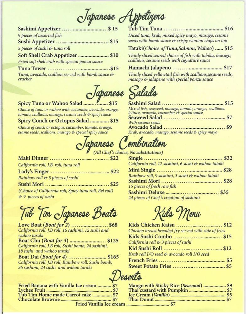 Menu at Tub Tim Thai & Sushi Restaurant, Wellington, FL7 100