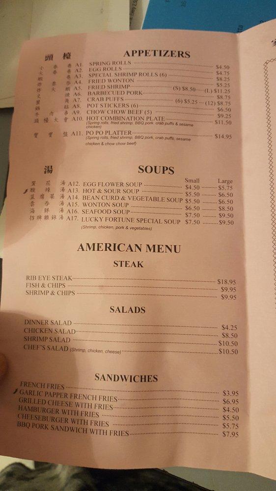 Menu at Lucky Fortune restaurant, Newberg