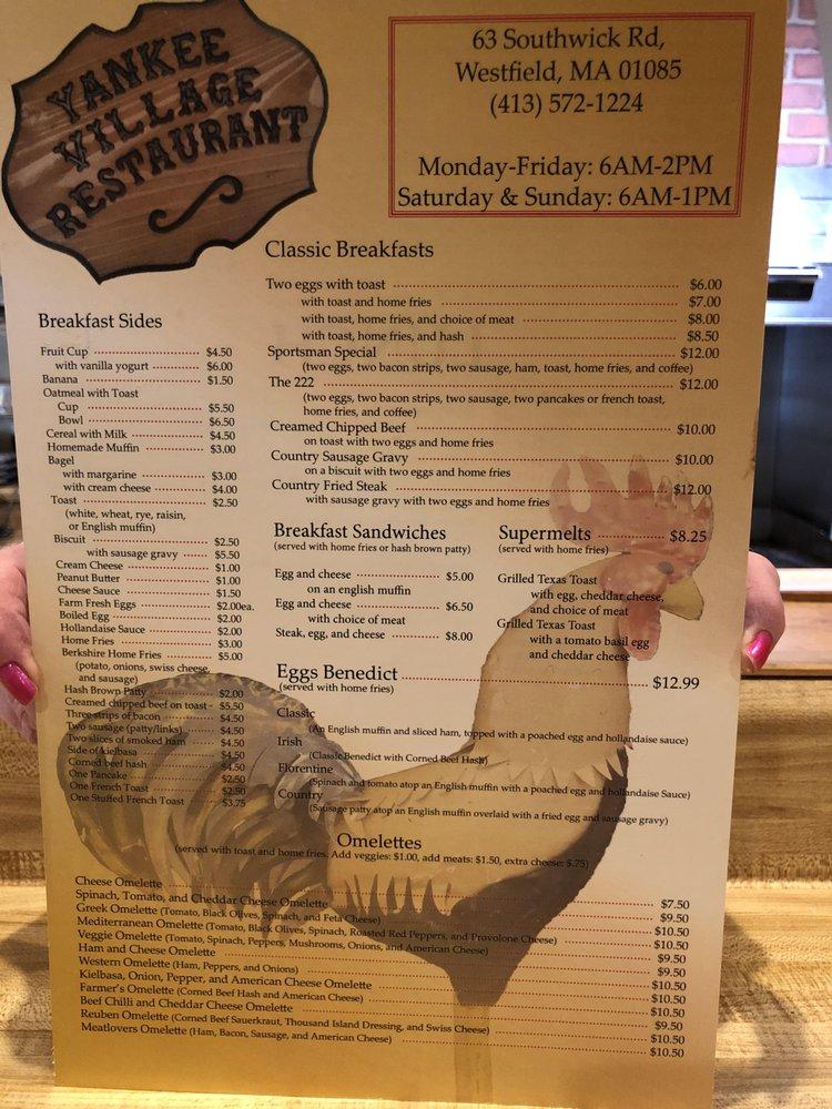 Menu at Yankee Village Restaurant, Westfield