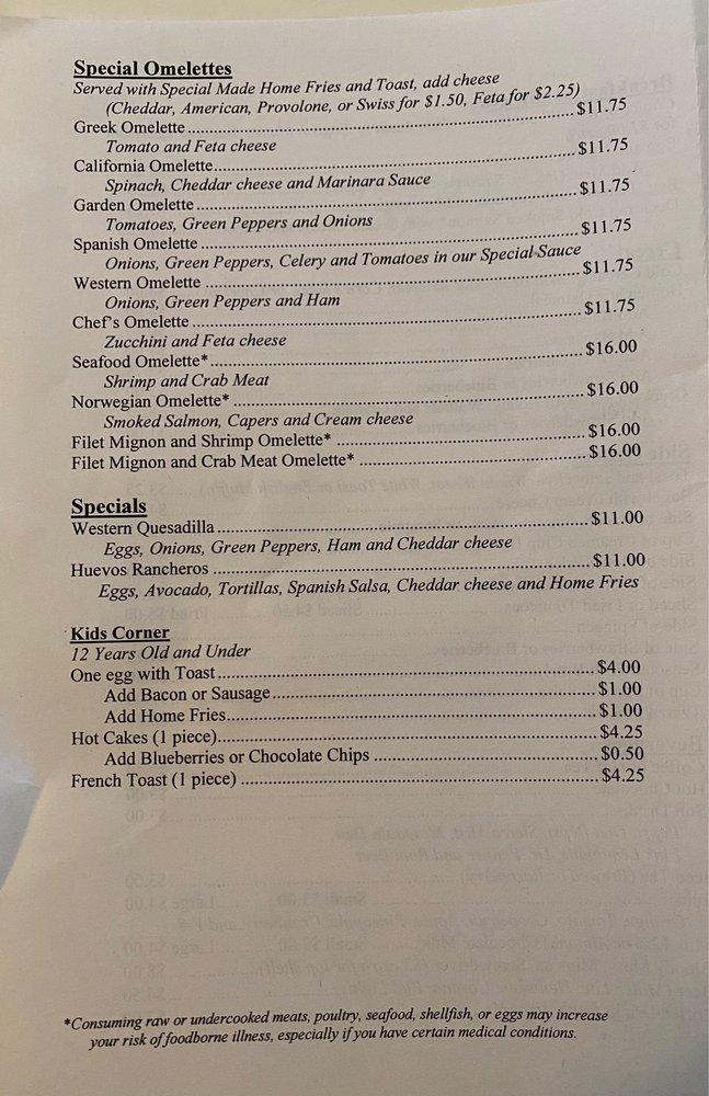 Menu at Crystal Restaurant, Rehoboth Beach